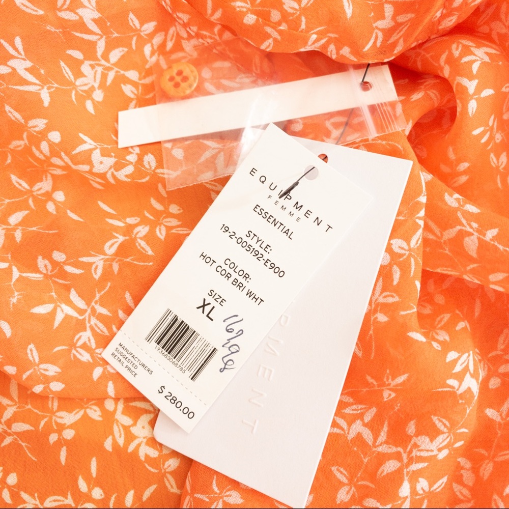 Equipment | Essential Silk Shirt | Coral/Wht | XL - Picture 11 of 13
